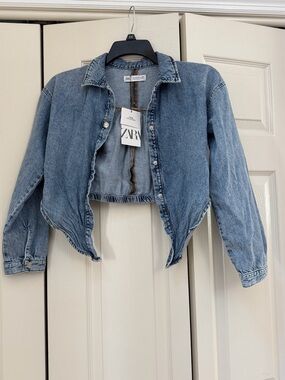 NWT - Zara Cropped Denim Tie Shirt - Girls size 13-14